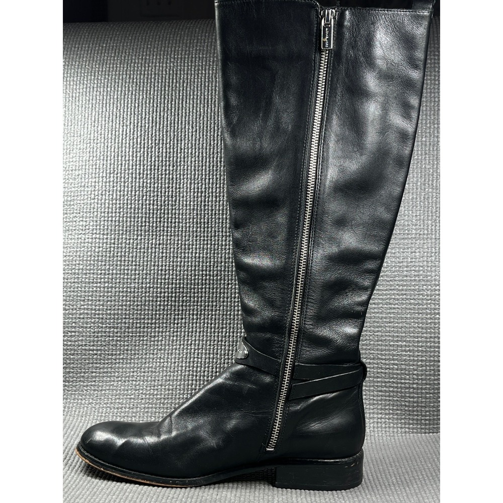 Michael Kors Riding Boots Womens Size‎ 9M Black Leather Knee High Stacked Heel